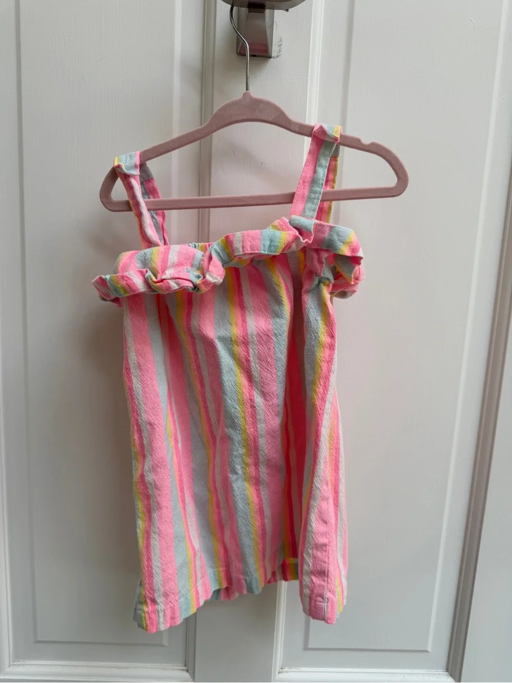 Carter's Girls 5 Pink Multi-Stripe Sorbet Rainbow Ruffle Tank Top Blouse Shirt